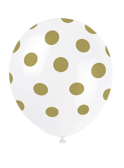 6 globos blancos con topos dorados (30 cm) - Unique | Funidelia