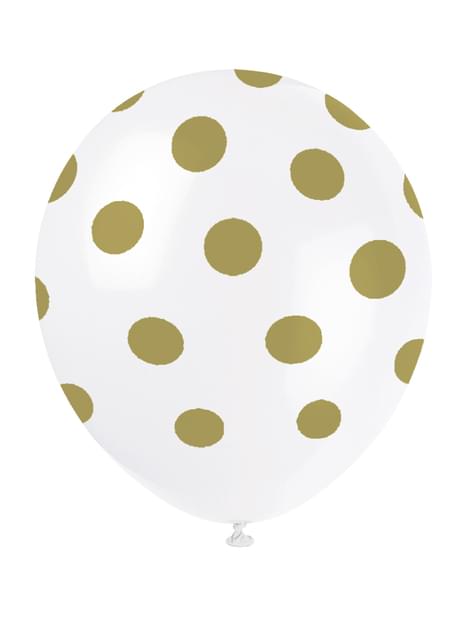 6 globos blancos con topos dorados (30 cm) - Unique | Funidelia