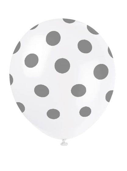 6 globos blancos con topos plateados (30 cm) - Unique | Funidelia