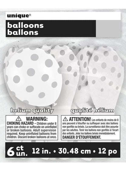 6 globos blancos con topos plateados (30 cm) - Unique | Funidelia