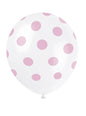 6 globos blancos con topos rosas (30 cm) - Unique | Funidelia
