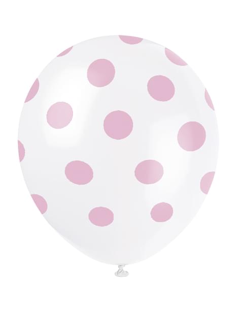 6 globos blancos con topos rosas (30 cm) - Unique | Funidelia