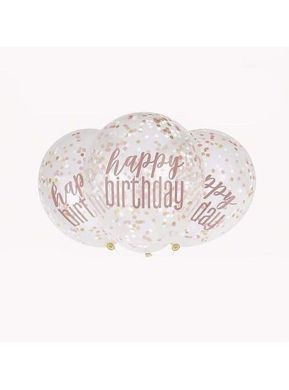 6 globos con confeti oro rosa “Happy Birthday“ - Unique | Funidelia