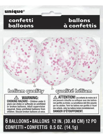 6 globos con confeti rosa fucsia (30 cm) - Línea Colores Básicos - Unique | Funidelia