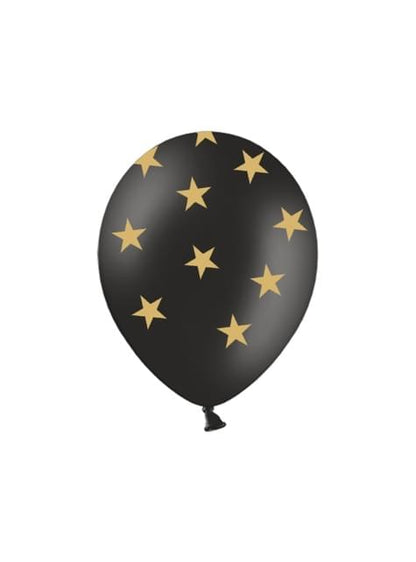 6 globos con estrellas doradas y negro (30 cm) - Partydeco | Funidelia