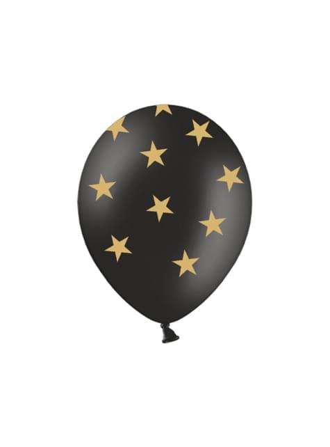 6 globos con estrellas doradas y negro (30 cm) - Partydeco | Funidelia