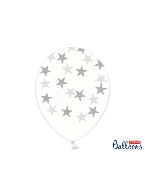 6 globos con estrellas transparente (30 cm)