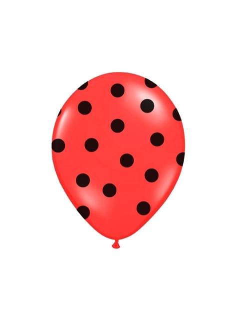 6 globos coral con topos negros (30 cm)