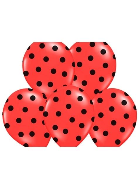 6 globos coral con topos negros (30 cm)
