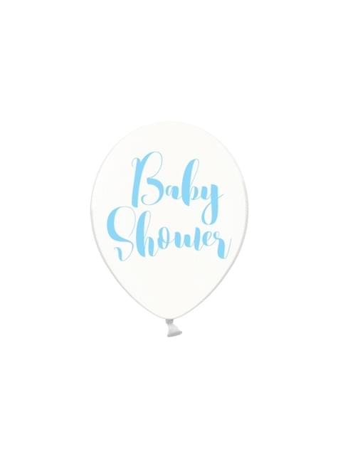 6 globos de látex “BABY SHOWER“ azul transparente (30 cm) - Partydeco | Funidelia