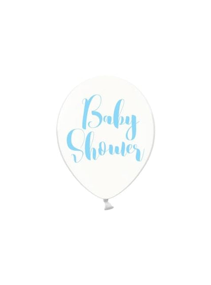 6 globos de látex “BABY SHOWER“ azul transparente (30 cm) - Partydeco | Funidelia
