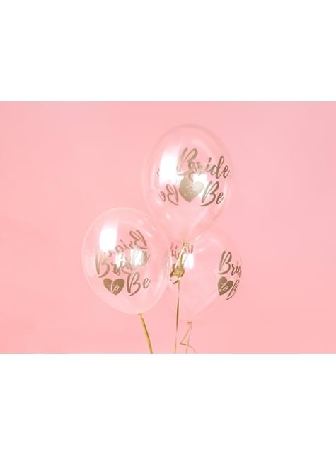6 globos de látex “BRIDE TO BE“ dorado transparente (30 cm) - Gold Bridal Shower