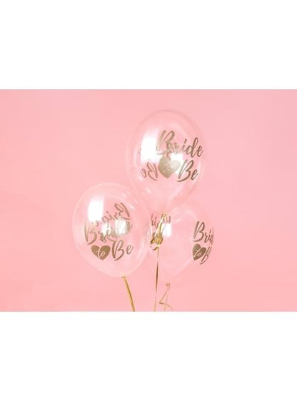 6 globos de látex “BRIDE TO BE“ dorado transparente (30 cm) - Gold Bridal Shower