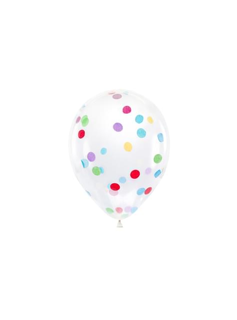 6 globos de látex con confeti de círculos de colores (30 cm) - Partydeco | Funidelia