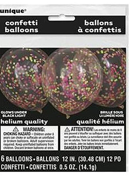 6 globos de látex con confeti neón - Unique | Funidelia