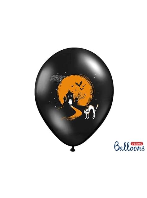 6 globos de látex con fantasmas negro (30 cm) - Partydeco | Funidelia