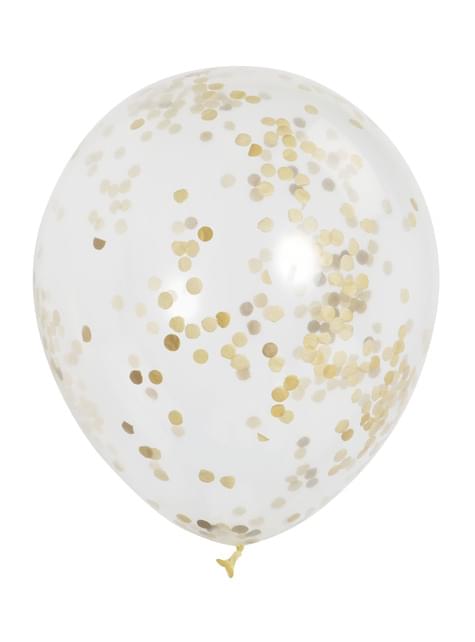 6 globos de látex con confeti dorado interiores - Unique | Funidelia