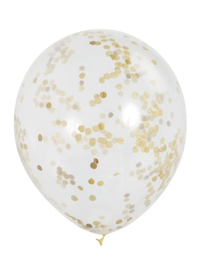 6 globos de látex con confeti dorado interiores - Unique | Funidelia