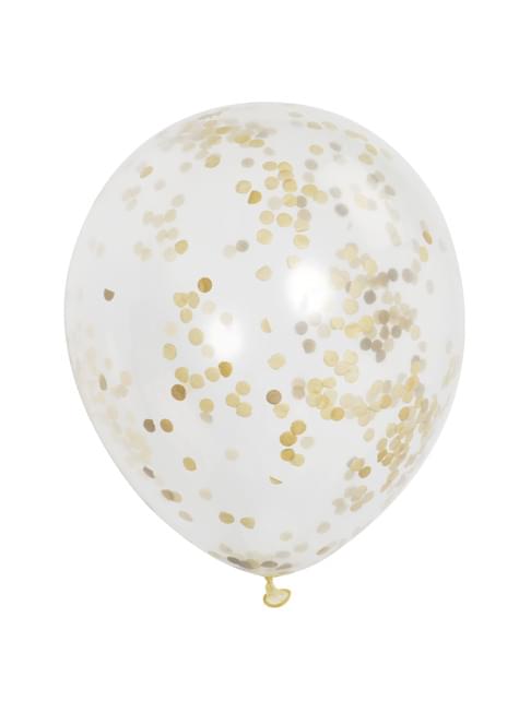 6 globos de látex con confeti dorado interiores - Unique | Funidelia