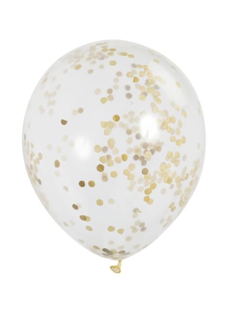 6 globos de látex con confeti dorado interiores - Unique | Funidelia