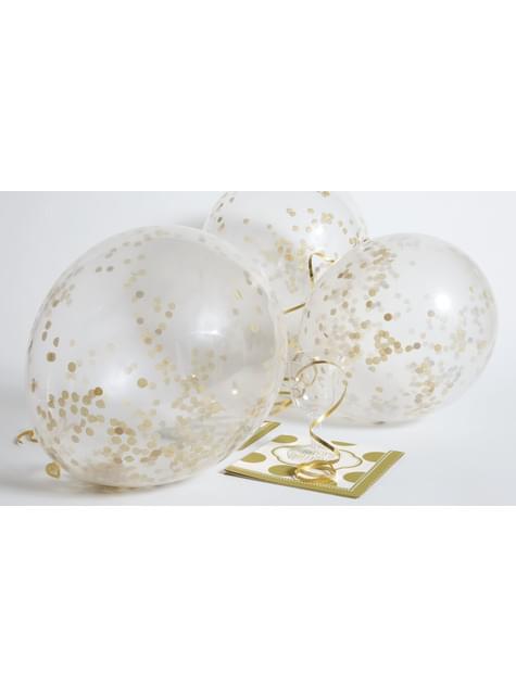 6 globos de látex con confeti dorado interiores - Unique | Funidelia