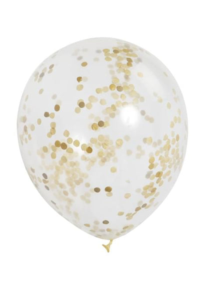 6 globos de látex con confeti dorado interiores - Unique | Funidelia