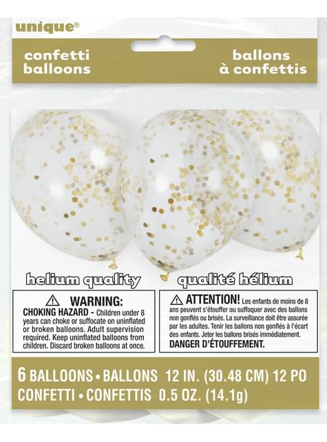 6 globos de látex con confeti dorado interiores - Unique | Funidelia