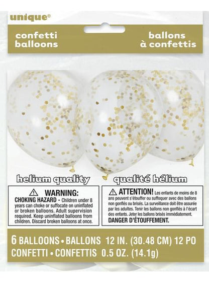 6 globos de látex con confeti dorado interiores - Unique | Funidelia