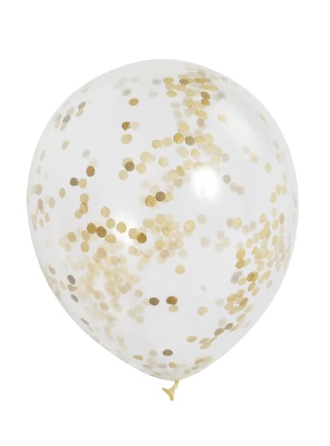 6 globos de látex con confeti dorado interiores - Unique | Funidelia