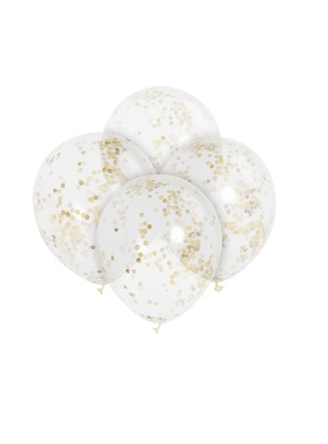 6 globos de látex con confeti dorado interiores - Unique | Funidelia