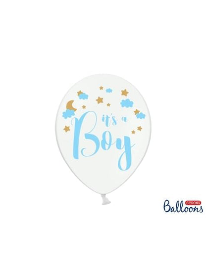 6 globos de látex “IT’S A BOY“ Baby Shower blanco (30 cm) - Partydeco | Funidelia