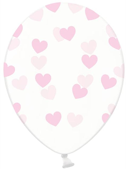 6 globos de látex transparentes con corazones rosa claro (30 cm) - Valentine Collection - Partydeco | Funidelia