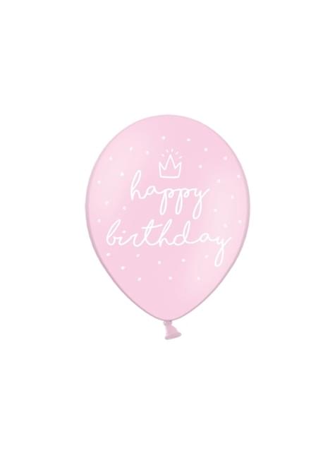 6 globos extra resistentes ’’ Happy Birthday“ rosa (30 cm)