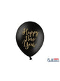 6 globos extra resistentes para nochevieja “HAPPY NEW YEAR“ negro y dorado (30 cm) - Partydeco | Funidelia