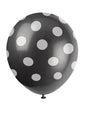 6 globos negros con topos blancos (30 cm) - Unique | Funidelia