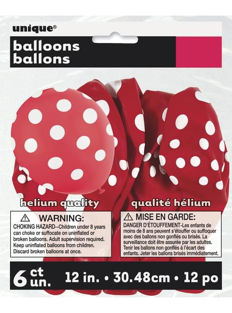 6 globos rojos con topos blancos (30 cm)
