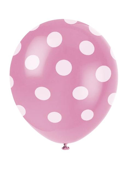 6 globos rosas con topos blancos (30 cm) - Unique | Funidelia