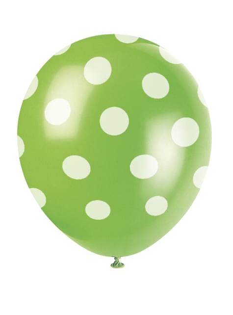 6 globos verde lima con topos blancos (30 cm)
