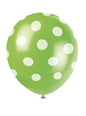 6 globos verde lima con topos blancos (30 cm)