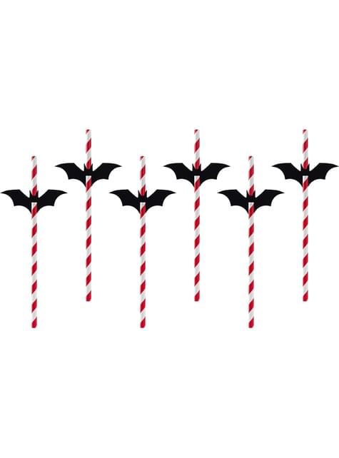 6 pajitas rojas con figuritas de murciélagos - Halloween