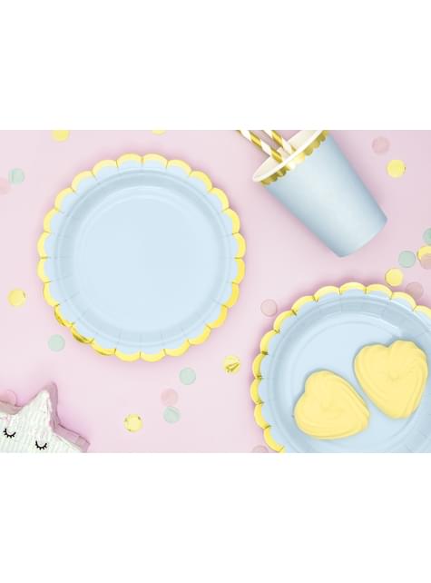 6 platos azules pastel de papel (18 cm) - Yummy