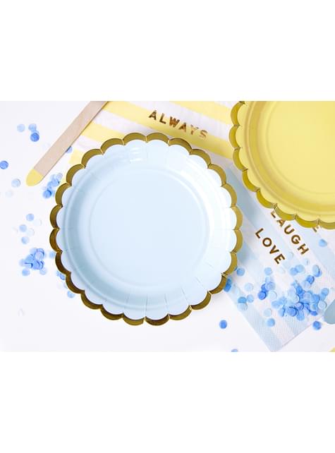 6 platos azules pastel de papel (18 cm) - Yummy