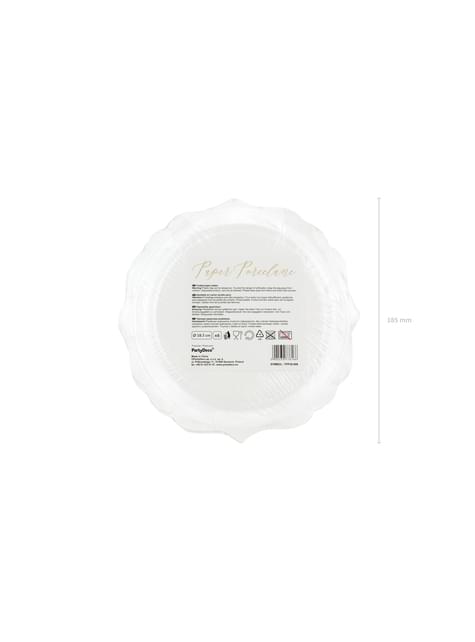 6 platos blancos con bordes dorados de papel (18,5 cm) - Wedding in rose colour