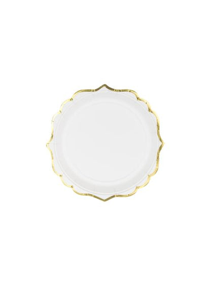 6 platos blancos con bordes dorados de papel (18,5 cm) - Wedding in rose colour