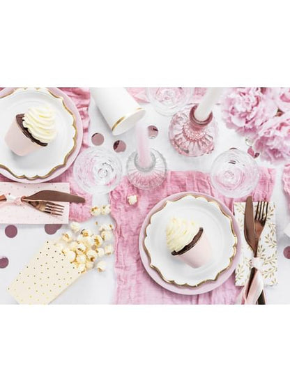 6 platos blancos con bordes dorados de papel (18,5 cm) - Wedding in rose colour