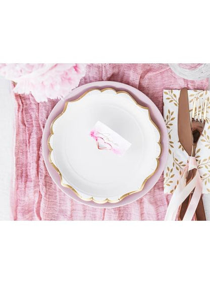 6 platos blancos con bordes dorados de papel (18,5 cm) - Wedding in rose colour