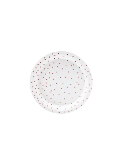 6 platos blancos con lunares en oro rosas de papel (18 cm) - Polka Dots Collection