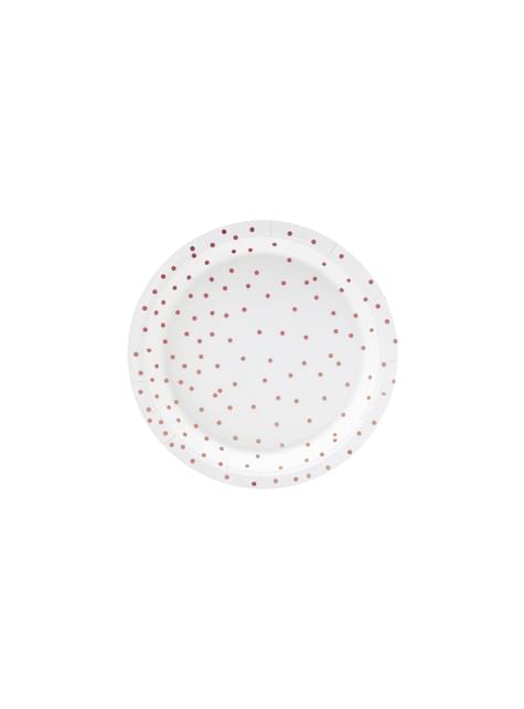 6 platos blancos con lunares en oro rosas de papel (18 cm) - Polka Dots Collection