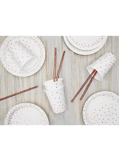 6 platos blancos con lunares en oro rosas de papel (18 cm) - Polka Dots Collection