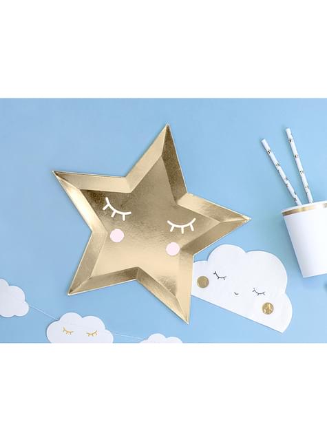 6 platos con forma de estrella con pestañas y coloretes (27cm) - Golden Sky - Partydeco | Funidelia
